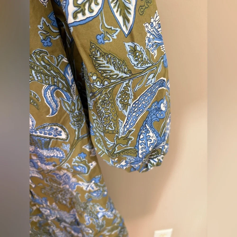 Talbots Olive and Sky Blue Paisley Dress Size 10 - Picture 4 of 8